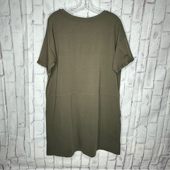 EILEEN FISHER Organic Cotton Jersey Round Neck Dress Size L Grove Green Pockets - Picture 2 of 10